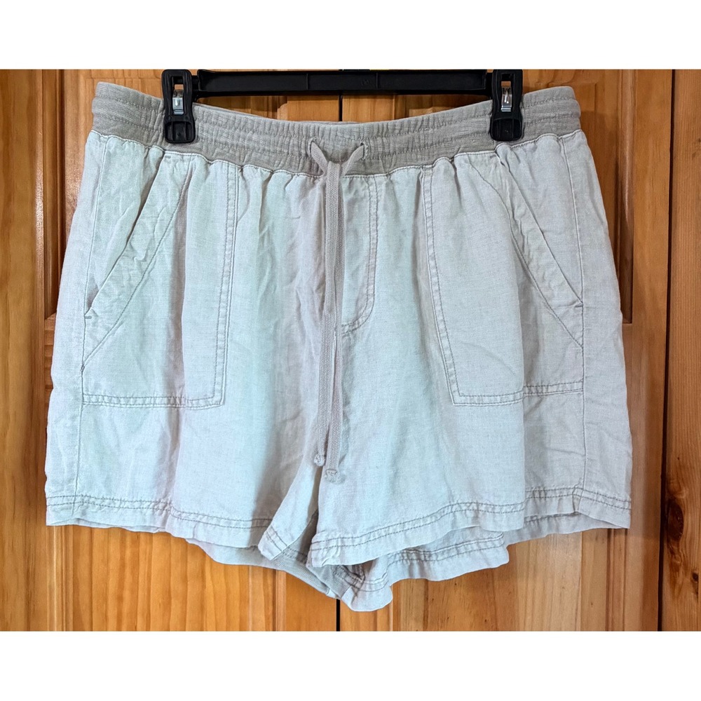 Splendid Cara Linen Blend Shorts L Large Oatmeal Gray Knit Drawstring Waist